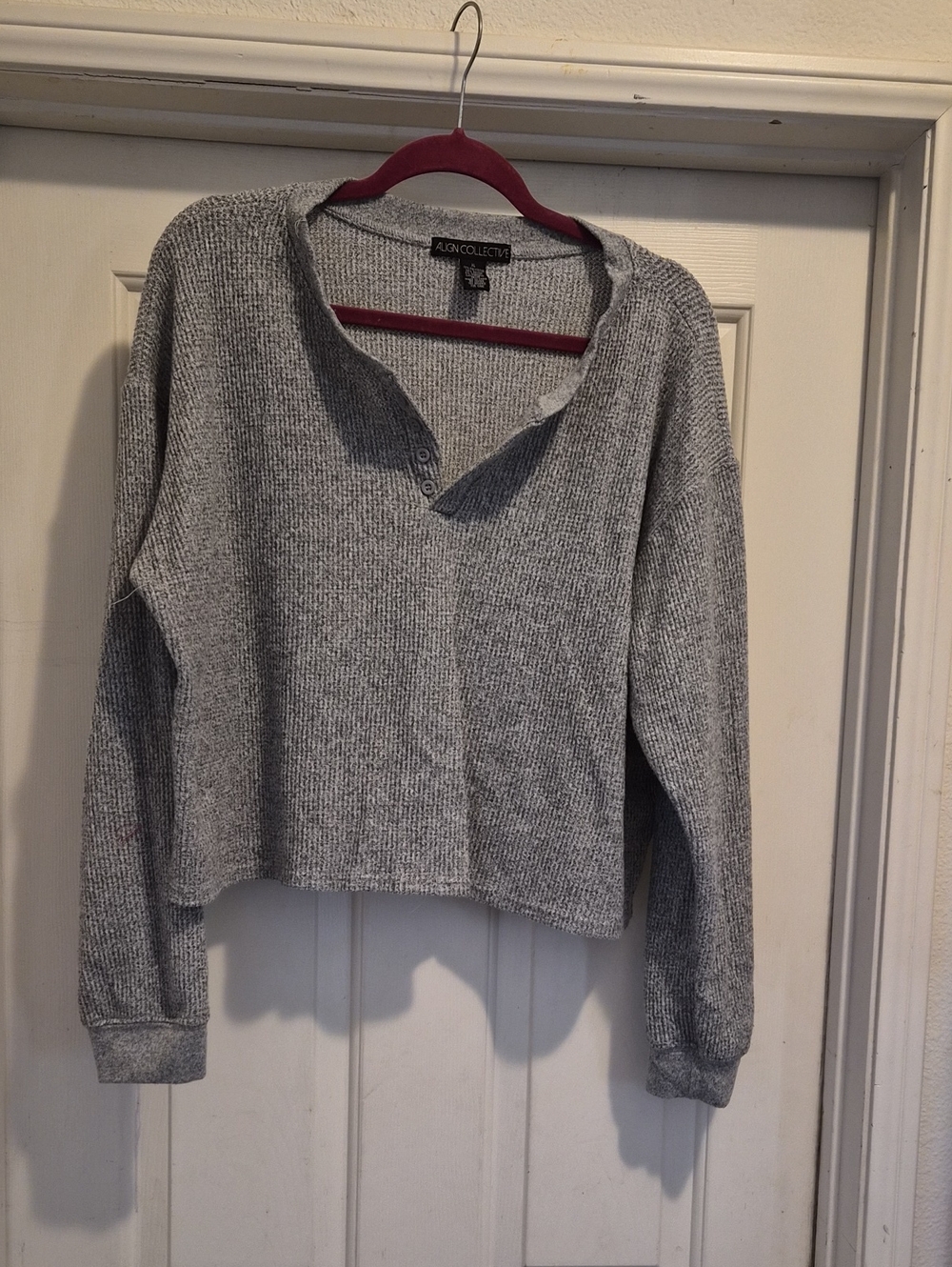 Align Collective Gray Waffle Knit Henley Top